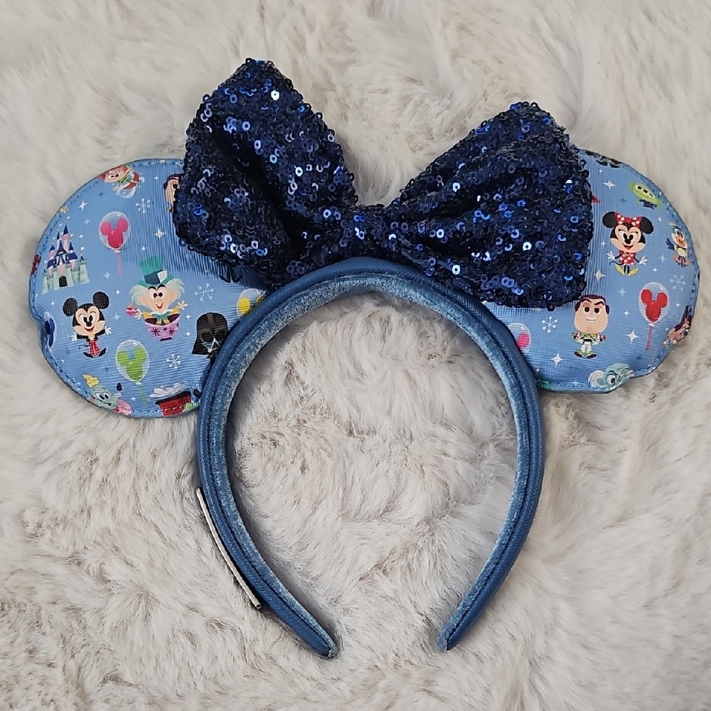 Blue Sequin Bow Mouse Ears Headband